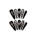 GLORS Black & Silver Butterfly Cat Eye Press-On Nails — Long Stiletto, Handmade Gothic Glamour (10 Pieces)