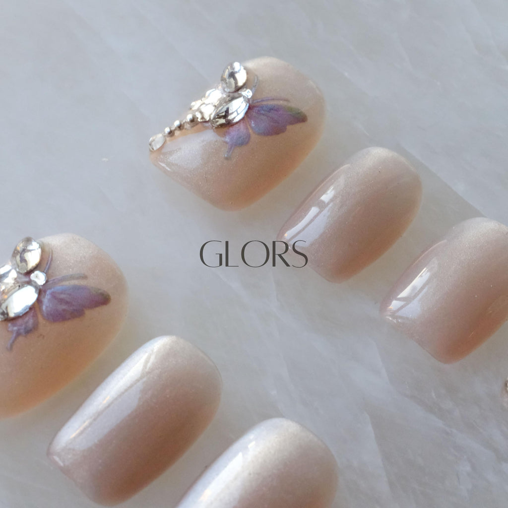 GLORS Purely Handmade Short Press On Nails | SCSbutterfly Cat-Eye Art (10 pcs, Small)