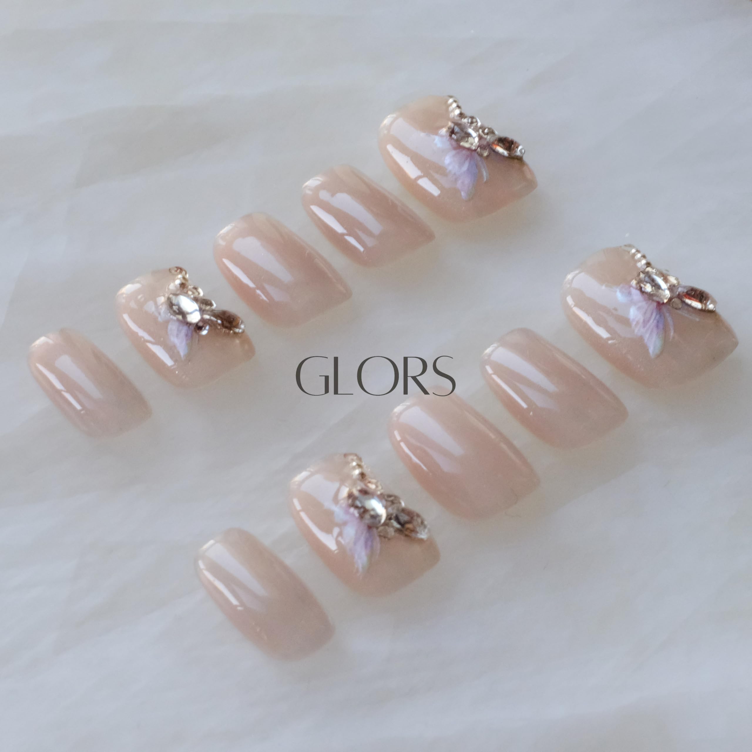 GLORS Purely Handmade Short Press On Nails | SCSbutterfly Cat-Eye Art (10 pcs, Small)