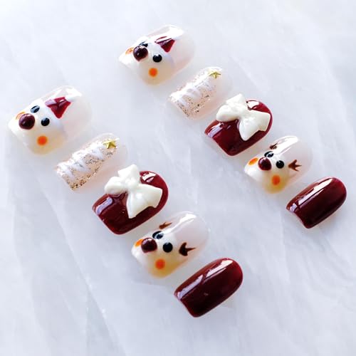 GLORS Christmas Press-On Nails – Short Square Festive Design (10 Pieces, XS/SS)