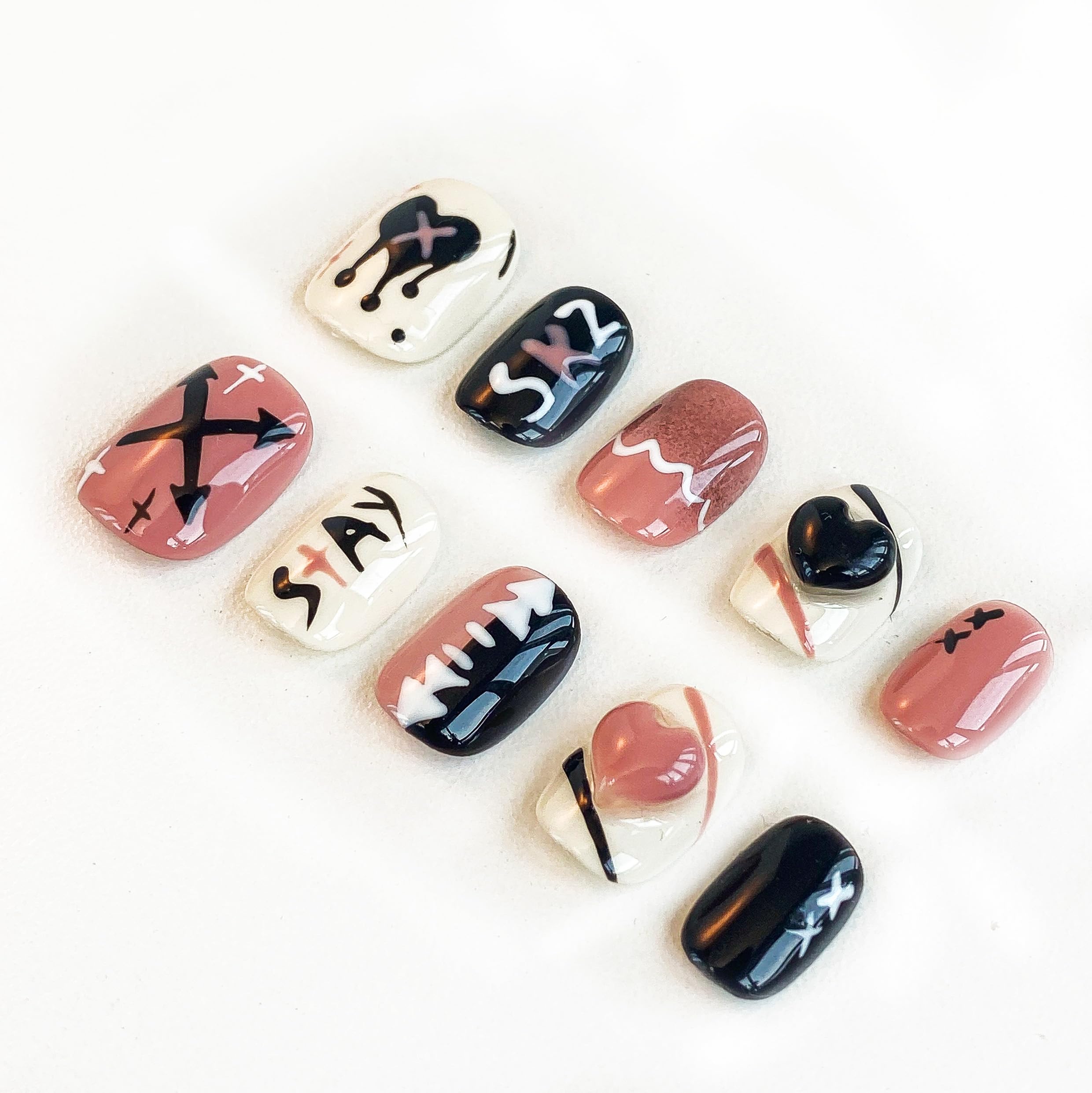 GLORS Doodle Graffiti Nail Stickers – Black & Pink for Short Square Nails (XS/SS)