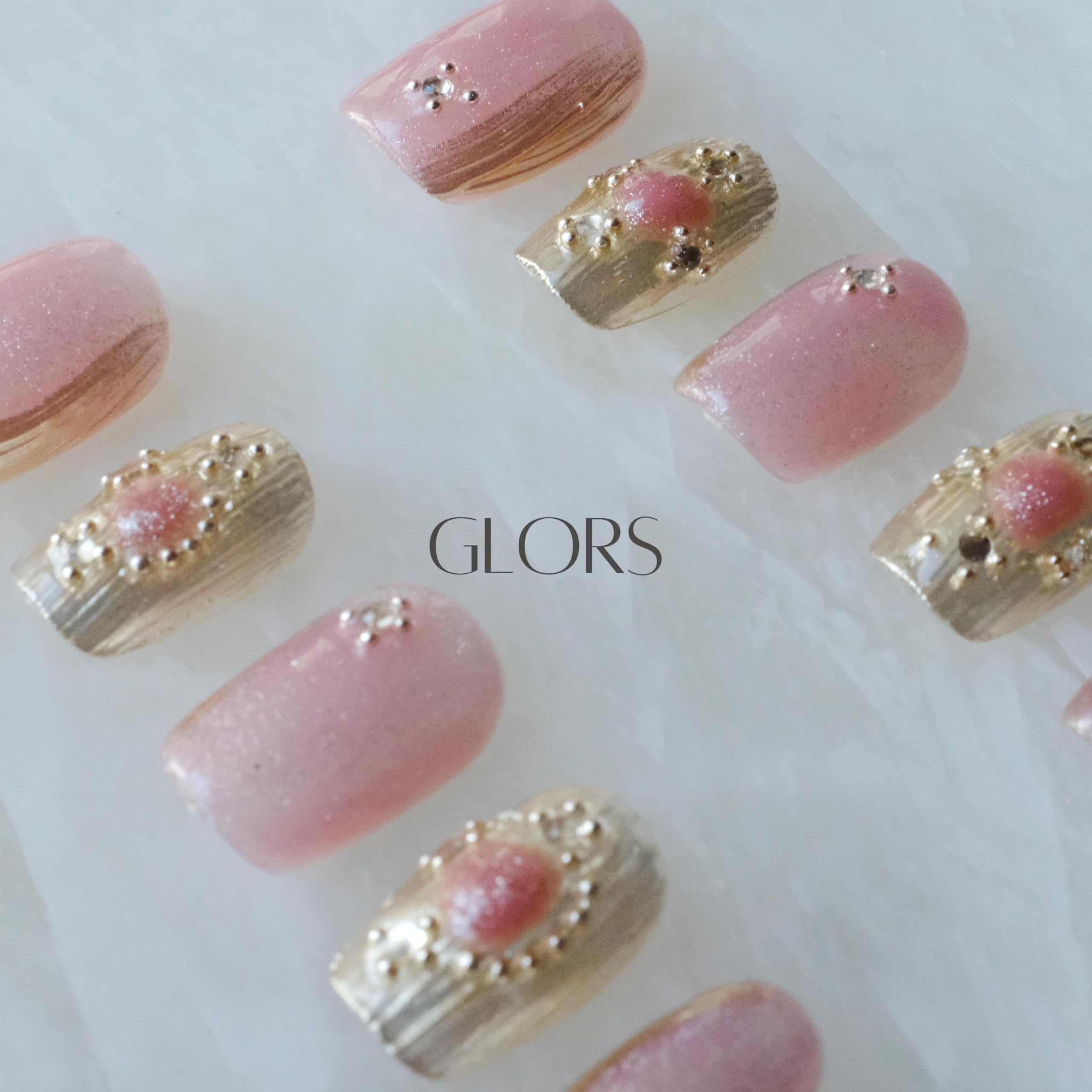 GLORS Purely Handmade Press On Nails | Pink- Purple Cat-Eye Buccilati | Short Square 10 Pieces