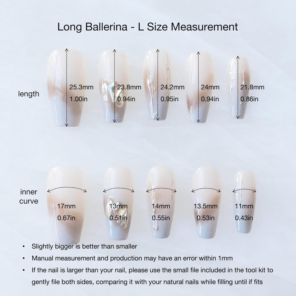 GLORS Ombre Press On Nails – Long Ballerina Nude to Gray with Gold Accents (10-Piece, Large LB)