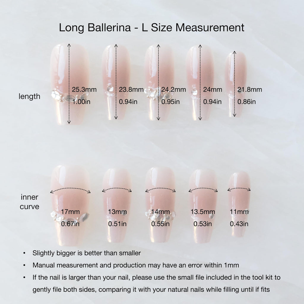 GLORS Long Ballerina Press-On Nails – Pink French Rhinestones, Coffin Shape (10 Pieces, Large)