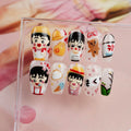 [GLORS] Hand-Painted Cute Cartoon Girl Nail Art Tips (XS) | Easy Application & Durable Design
