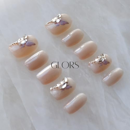 GLORS Purely Handmade Short Press On Nails | SCSbutterfly Cat-Eye Art (10 pcs, Small)