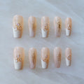 GLORS Handmade Press On Nails – Long Ballerina Shell Design, Pink & White Gradient, 10 Pieces (XS, LB)