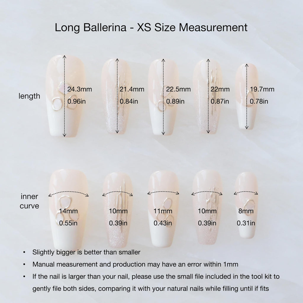 GLORS Handmade Press On Nails – Long Ballerina Shell Design, Pink & White Gradient, 10 Pieces (XS, LB)