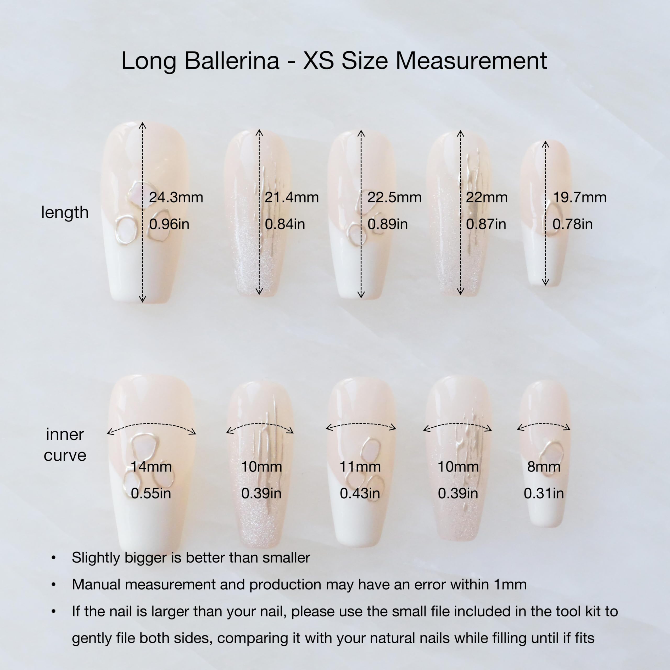 GLORS Handmade Press On Nails – Long Ballerina Shell Design, Pink & White Gradient, 10 Pieces (XS, LB)