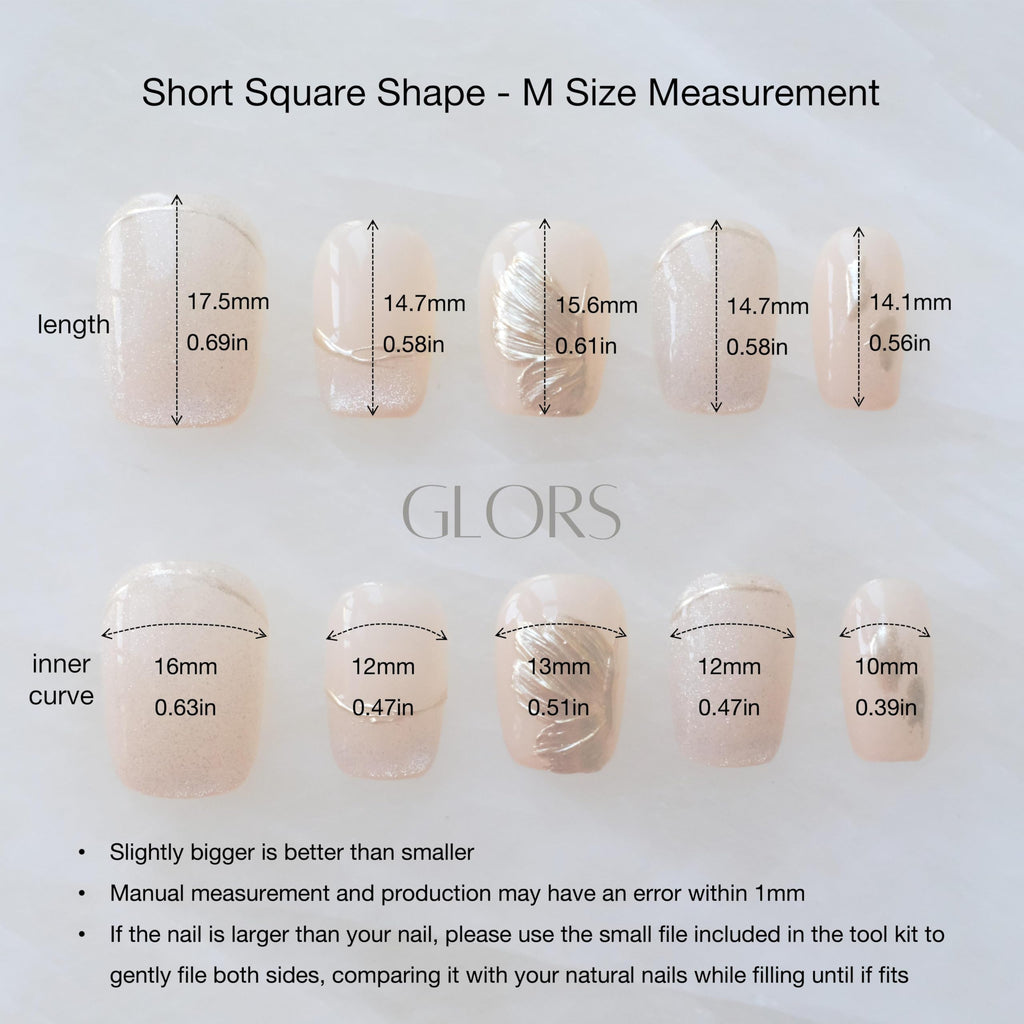 GLORS Flower Dance Press On Nails – Cat-Eye, Icy Nude Short Square (10 pcs)