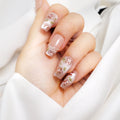GLORS Medium Ballerina Press-On Nails – Nude Pink with Rose Gold Foil & Pearl Accents (10 Pieces, Medium MB)
