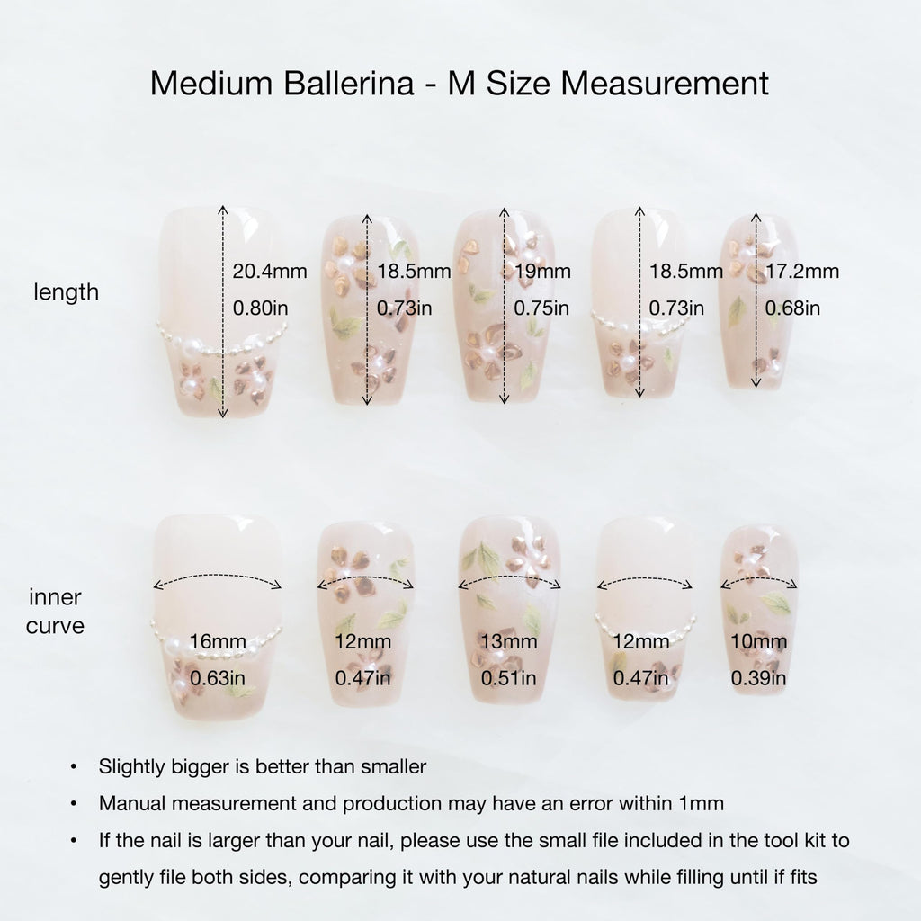 GLORS Medium Ballerina Press-On Nails – Nude Pink with Rose Gold Foil & Pearl Accents (10 Pieces, Medium MB)