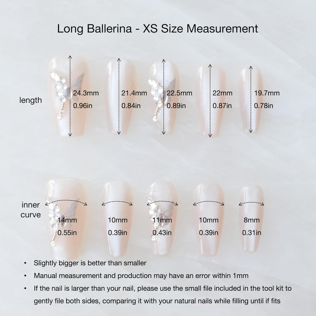 GLORS Press On Nails - Long Ballerina Coffin Nude Pink with Butterfly Rhinestones | 10 Pieces (XS-LB)