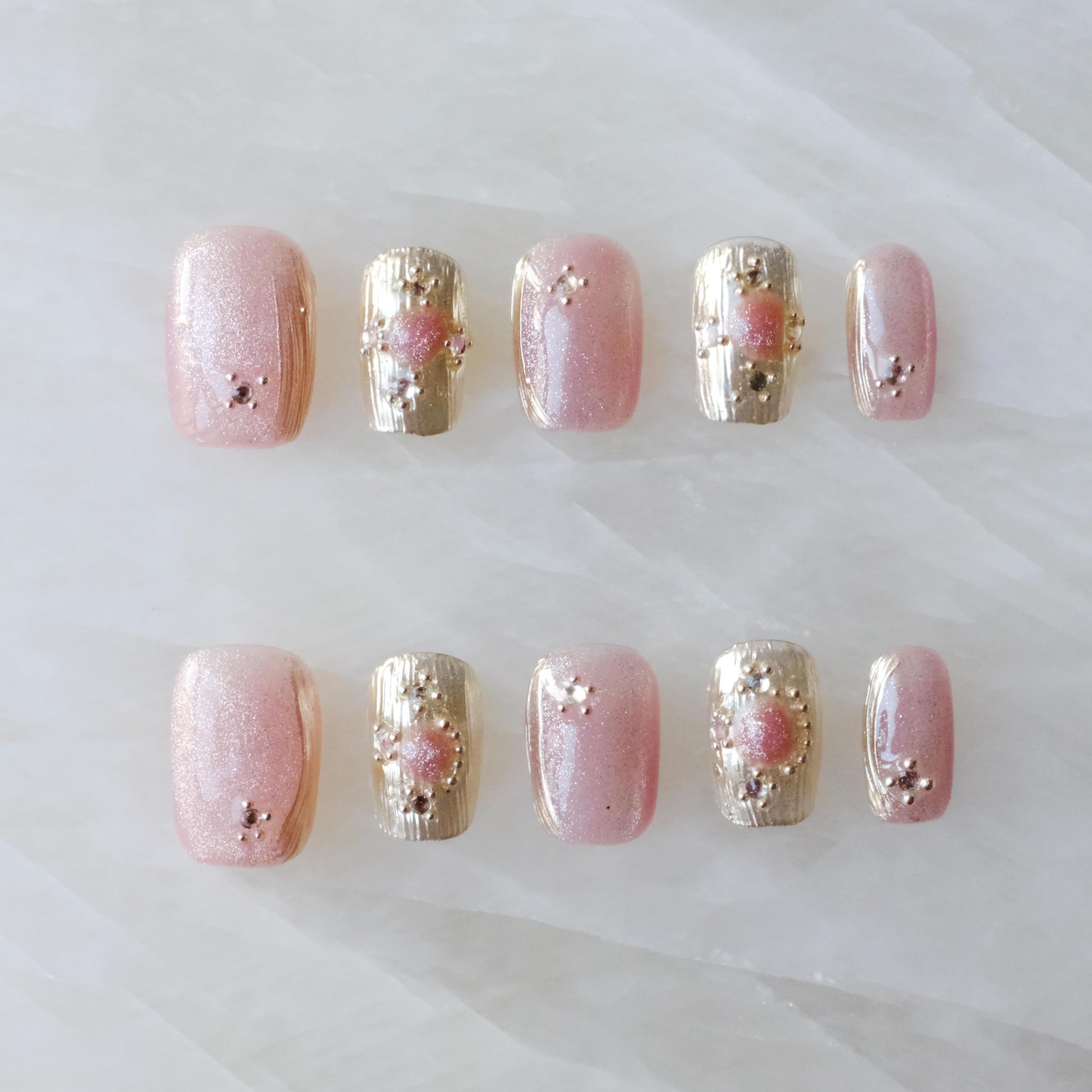 GLORS Purely Handmade Press On Nails — Pink Purple Cat-Eye Buccilati, Short Square, 10pcs (SS)