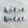 GLORS Purely Handmade Press On Nails | Blue White Glitter Snow Mountain Short Square, 10 Pieces