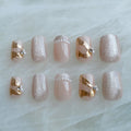 GLORS Purely Handmade Press On Nails – Elegant French Pink Pearl Gold Short Square 10 Pieces (SS)