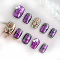 GLORS Purely Handmade Press On Nails | Purple Mirror Powder Short Square Set – 10 pcs (SS)