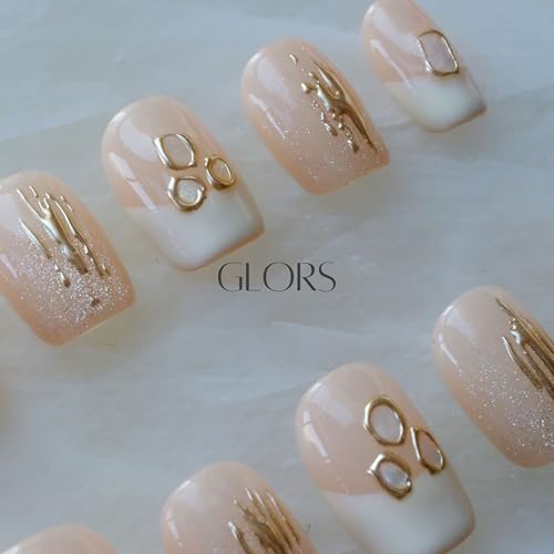 GLORS Purely Handmade Press On Nails | Mica Love Shell Piece — Short Square 10 Pcs