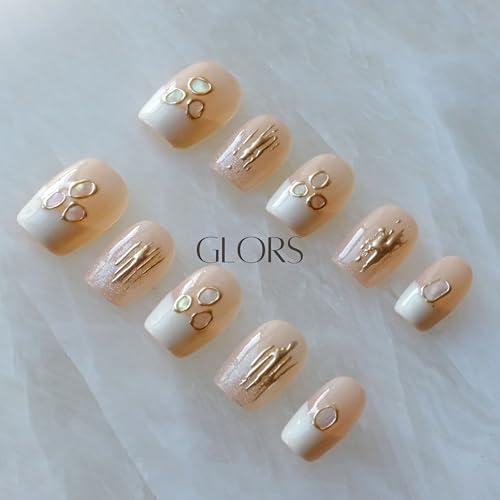 GLORS Purely Handmade Press On Nails | Mica Love Shell Piece — Short Square 10 Pcs