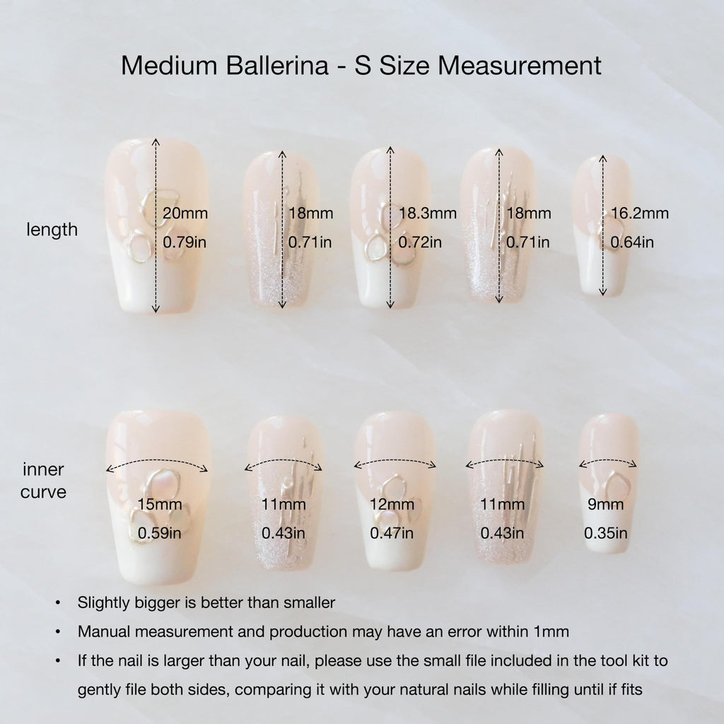 GLORS Purly Handmade Medium Ballerina Press-On Nails – Shell Piece Mica Love, 10 Pieces (MB)
