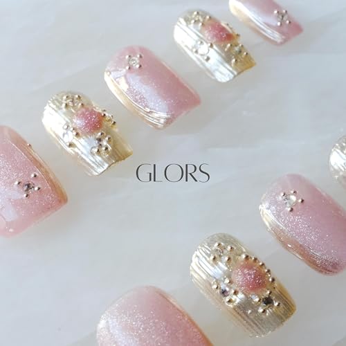 GLORS Purely Handmade Press On Nails | Pink- Purple Cat-Eye Buccilati | Short Square 10 Pieces