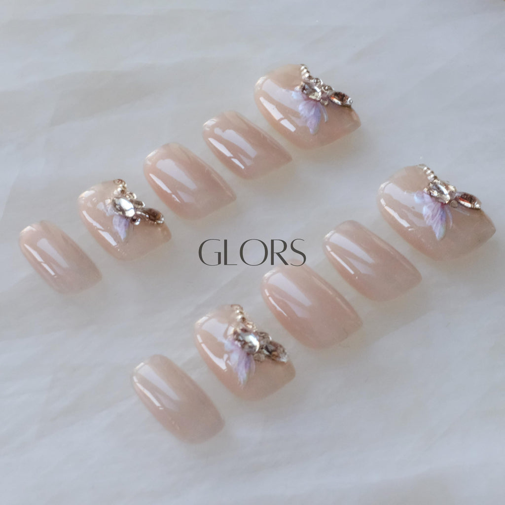 GLORS Purely Handmade Short Press On Nails – SCSbutterfly Butterfly Cat-Eye Art, Short Square, 10 Pieces