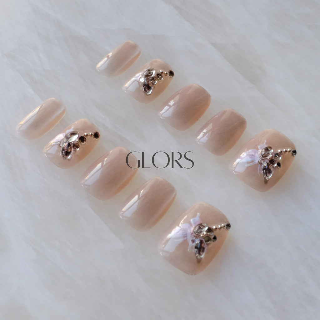 GLORS Purely Handmade Short Press On Nails – SCSbutterfly Butterfly Cat-Eye Art, Short Square, 10 Pieces