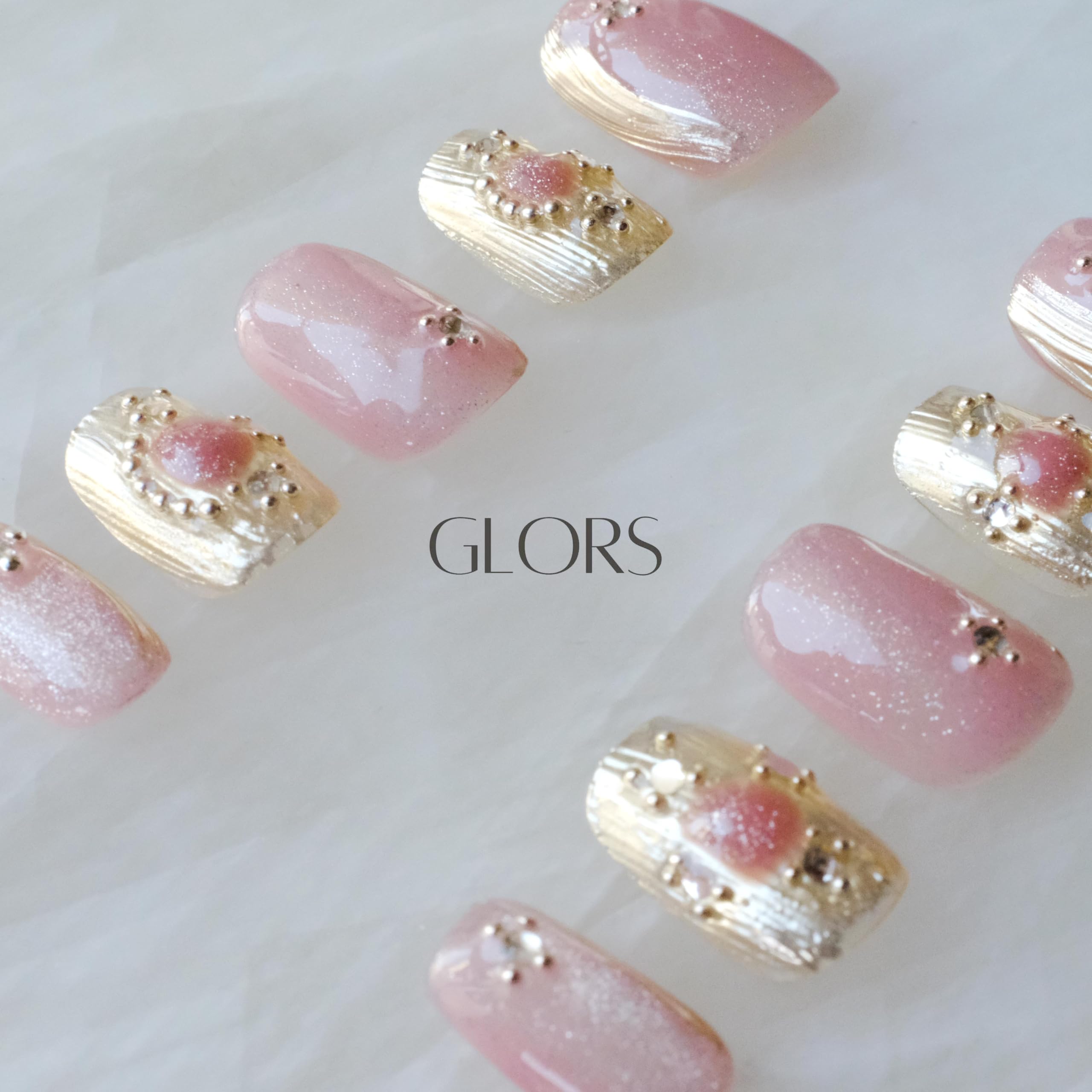 GLORS Purely Handmade Press On Nails | Pink- Purple Cat-Eye Buccilati | Short Square 10 Pieces