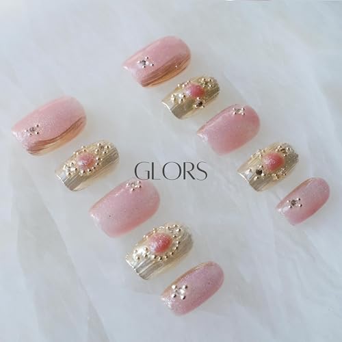 GLORS Purely Handmade Press On Nails — Pink Purple Cat-Eye Buccilati, Short Square, 10pcs (SS)