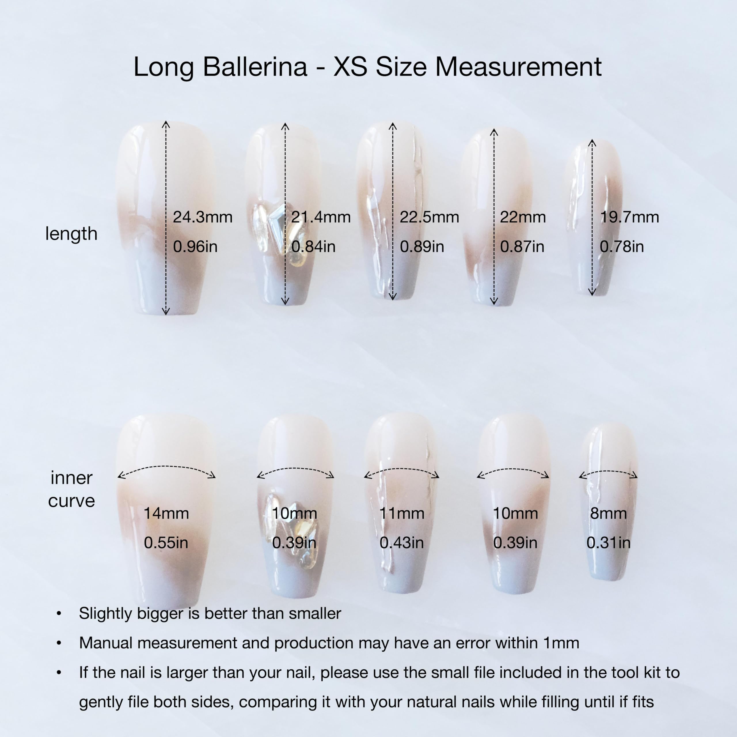 GLORS Ombre Press On Nails — Long Ballerina Nude to Gray with Gold Accent | 10-Piece Handcrafted Set