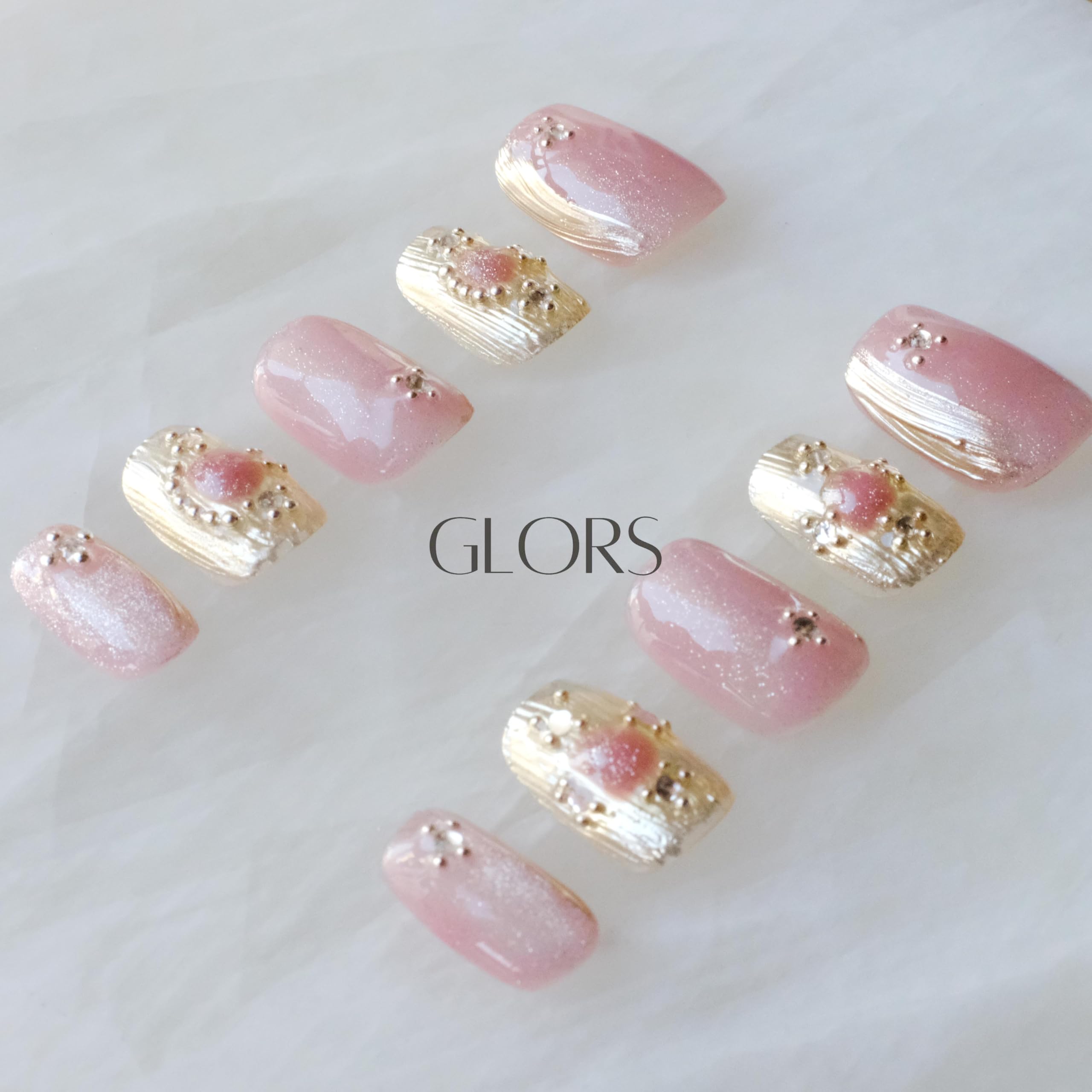 GLORS Purely Handmade Press On Nails | Pink- Purple Cat-Eye Buccilati | Short Square 10 Pieces