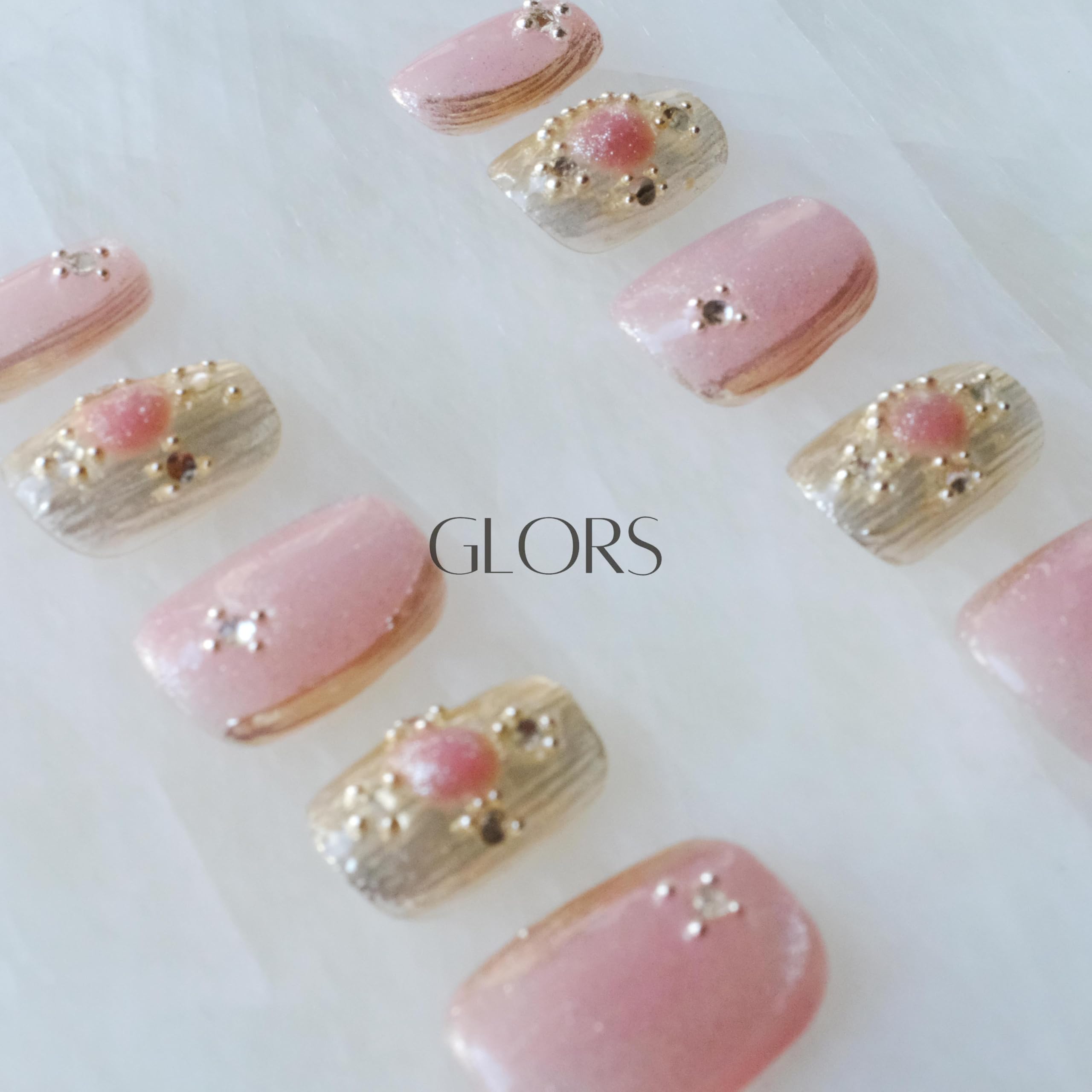 GLORS Purely Handmade Press On Nails — Pink Purple Cat-Eye Buccilati, Short Square, 10pcs (SS)
