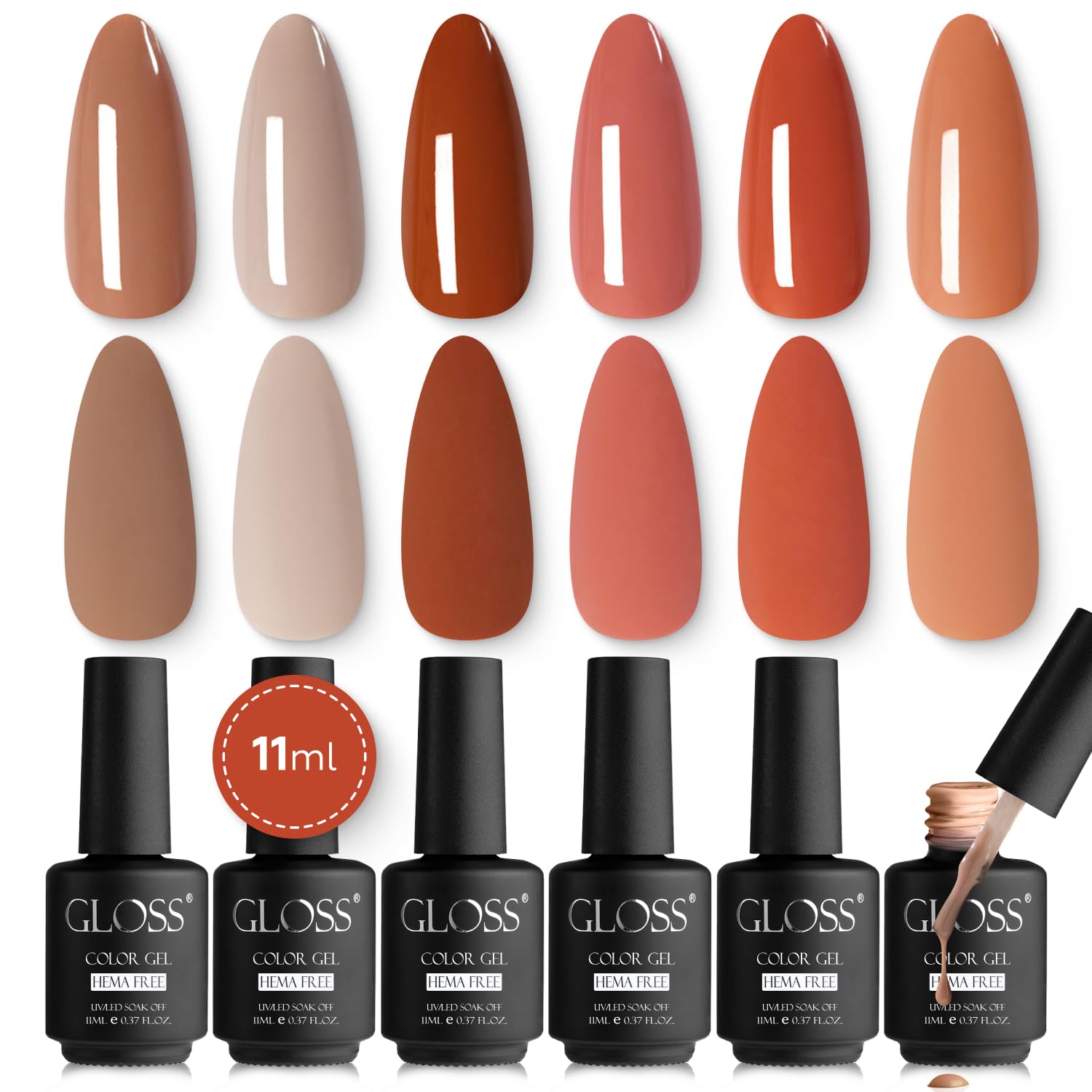 GLOSS Autumn Gel Nail Polish Set — HEMA-Free 6pc UV/LED Gel Varnish (11ml each)