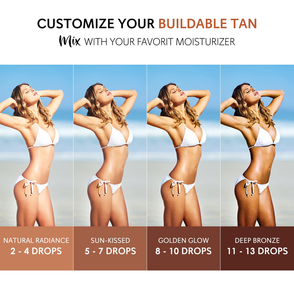 Glossiva Self Tanning Drops | Sunless Tan for Face & Body | Gradual, Long-Lasting Bronze (1.01 fl oz)