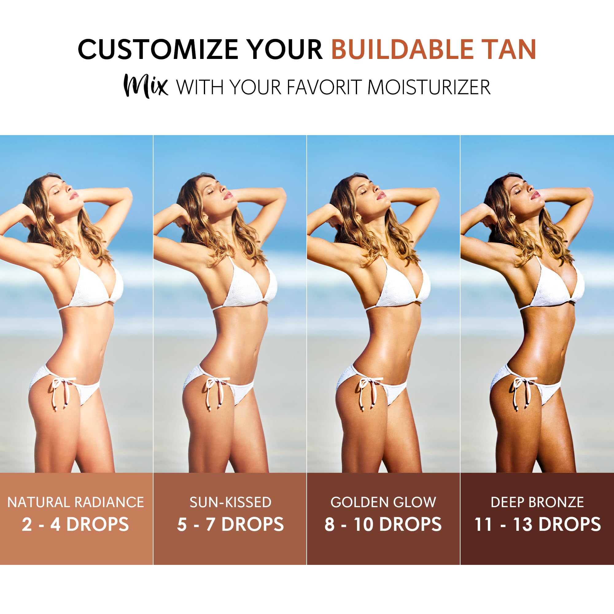 Glossiva Self Tanning Drops | Sunless Tan for Face & Body | Gradual, Long-Lasting Bronze (1.01 fl oz)