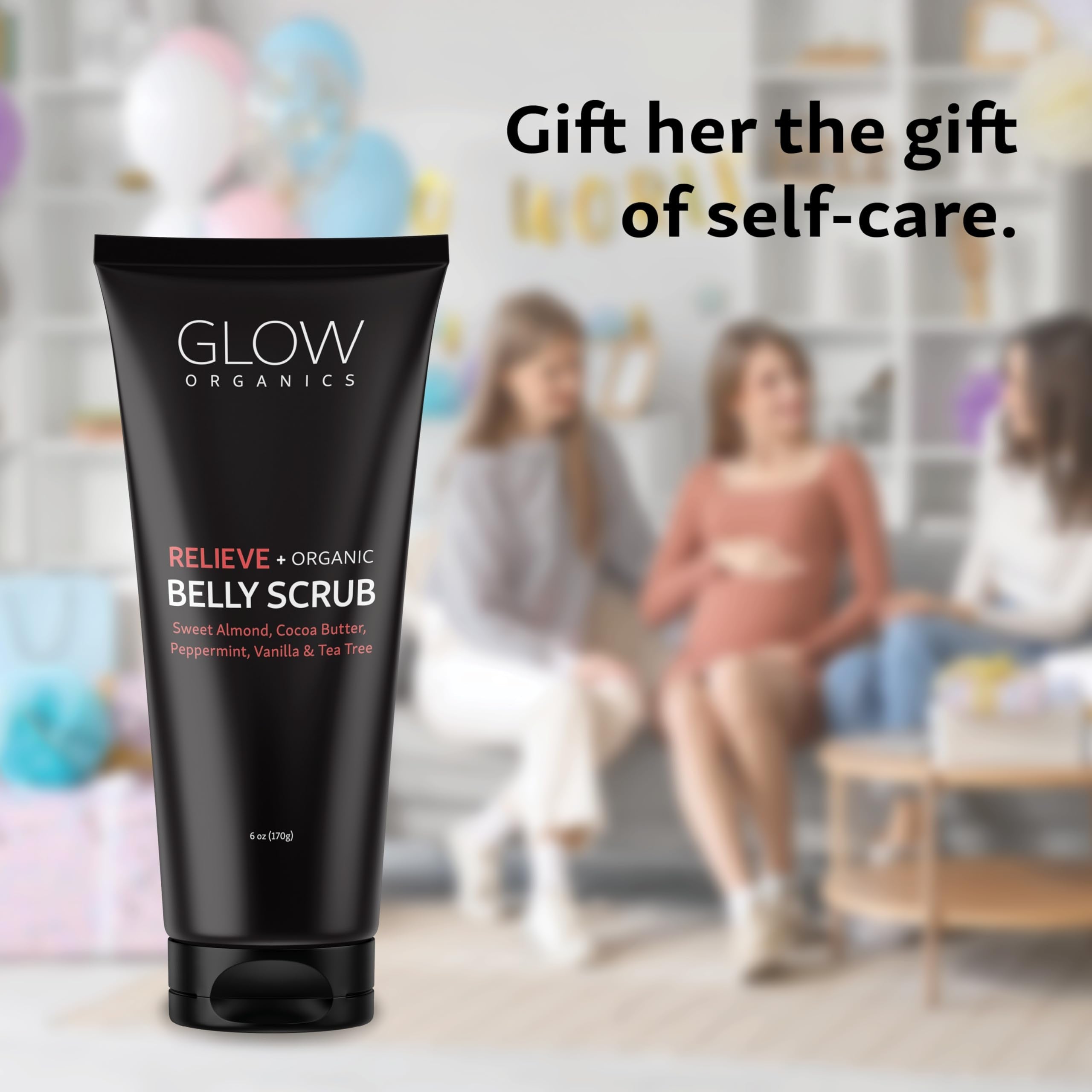 Glow Organics Exfoliating Belly Scrub – Moisturizing Sugar Scrub with Almond Oil & Cocoa Butter (6 oz)