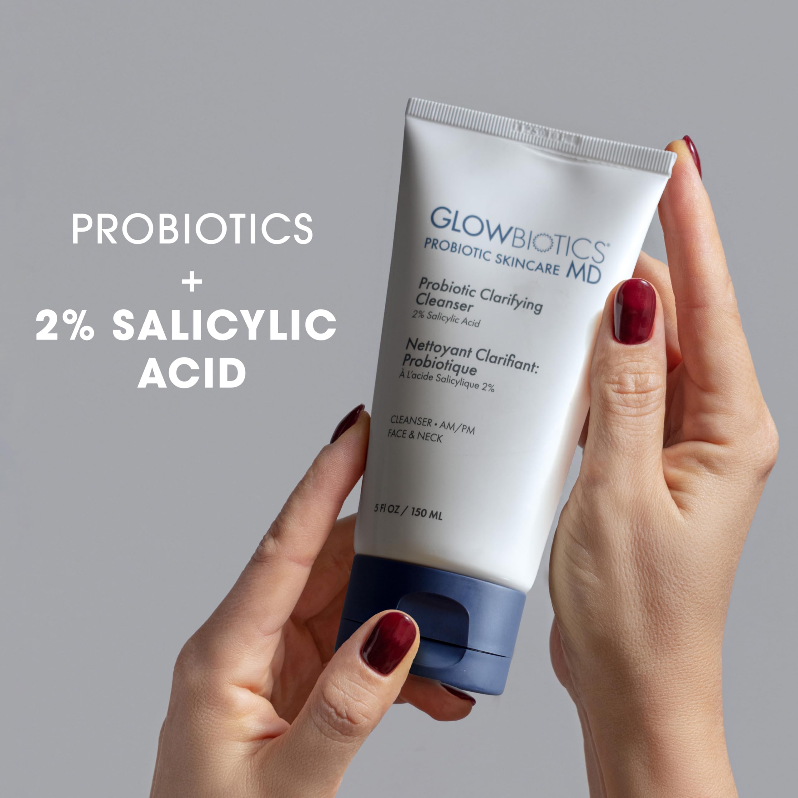 Glowbiotics Probiotic Clarifying Cleanser – 2% BHA, Peptides, 5 oz | Gentle Foaming Face Wash
