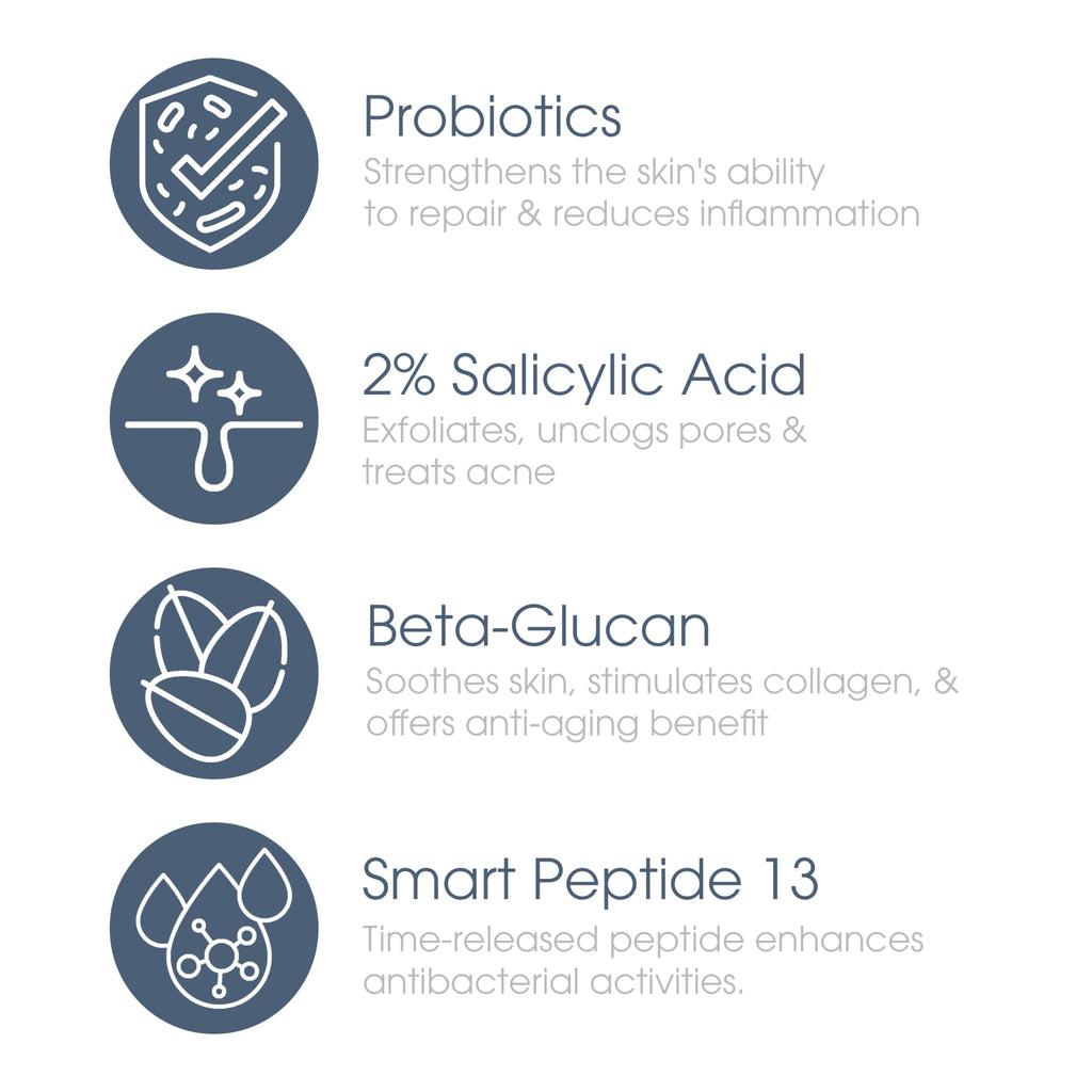 Glowbiotics Probiotic Clarifying Cleanser – 2% BHA, Peptides, 5 oz | Gentle Foaming Face Wash