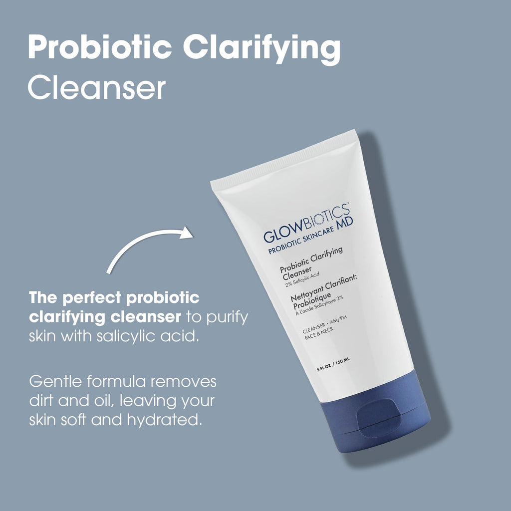 Glowbiotics Probiotic Clarifying Cleanser – 2% BHA, Peptides, 5 oz | Gentle Foaming Face Wash