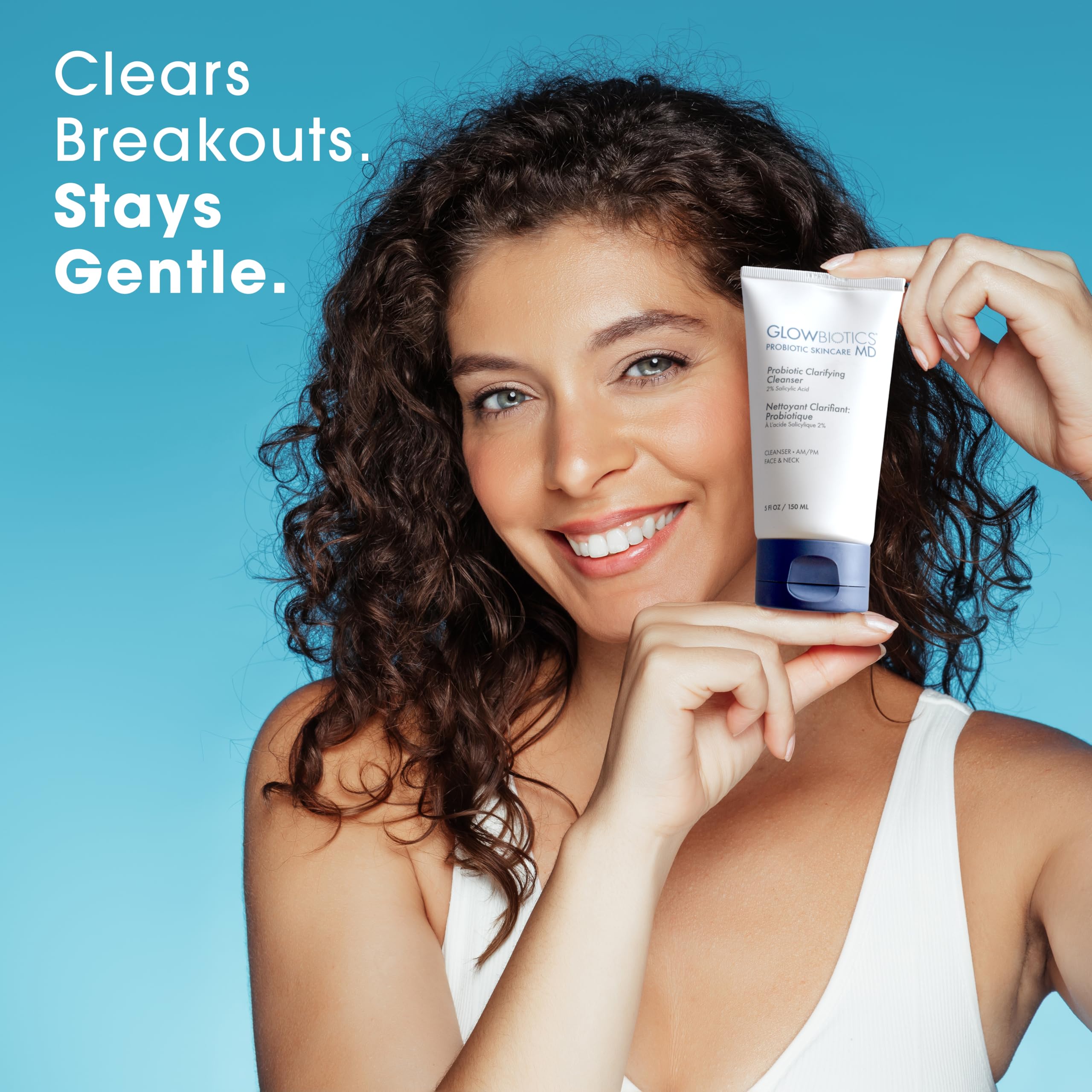 Glowbiotics Probiotic Clarifying Cleanser – 2% BHA, Peptides, 5 oz | Gentle Foaming Face Wash