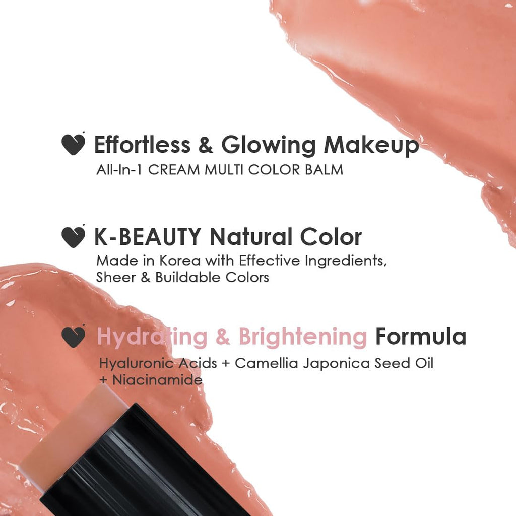 Glowiest Effortless Glow Camellia Multi-Balm Rosy Mauve – Lip & Cheek Cream Blush with Built-In Brush