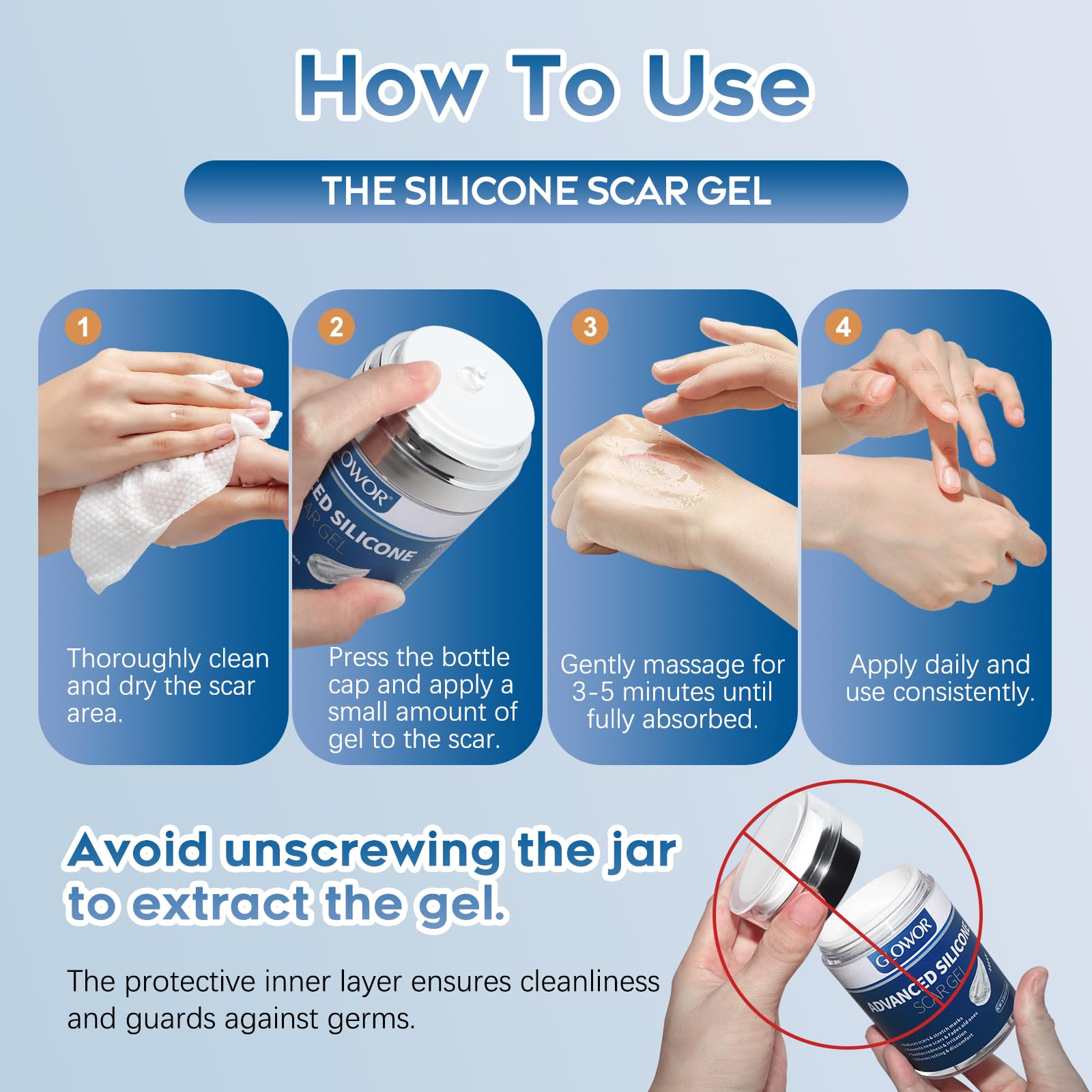 Glowor Advanced Silicone Scar Gel for Face & Body – Scar Cream for Old & New Scars