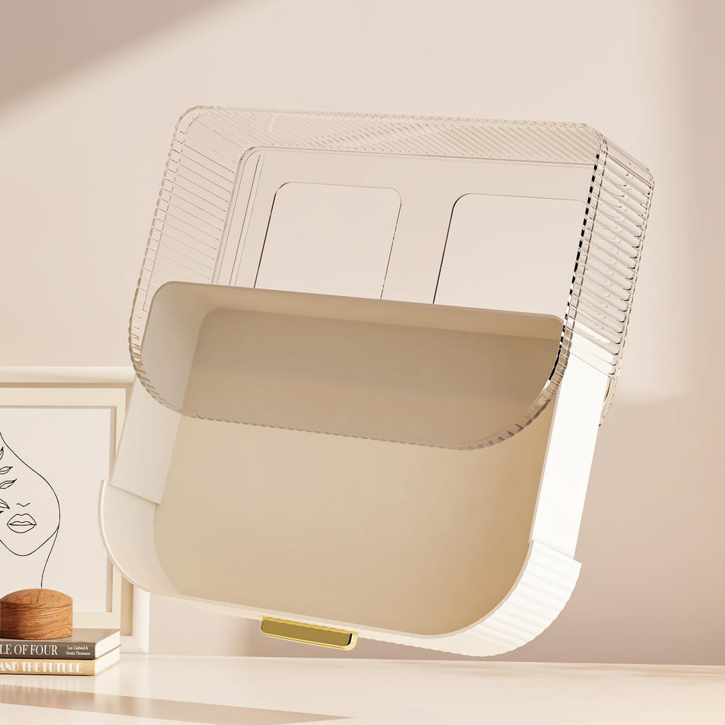 Glowspire Makeup Organizer — 360° Brush Holder, 3-Layer Stackable Drawers, White