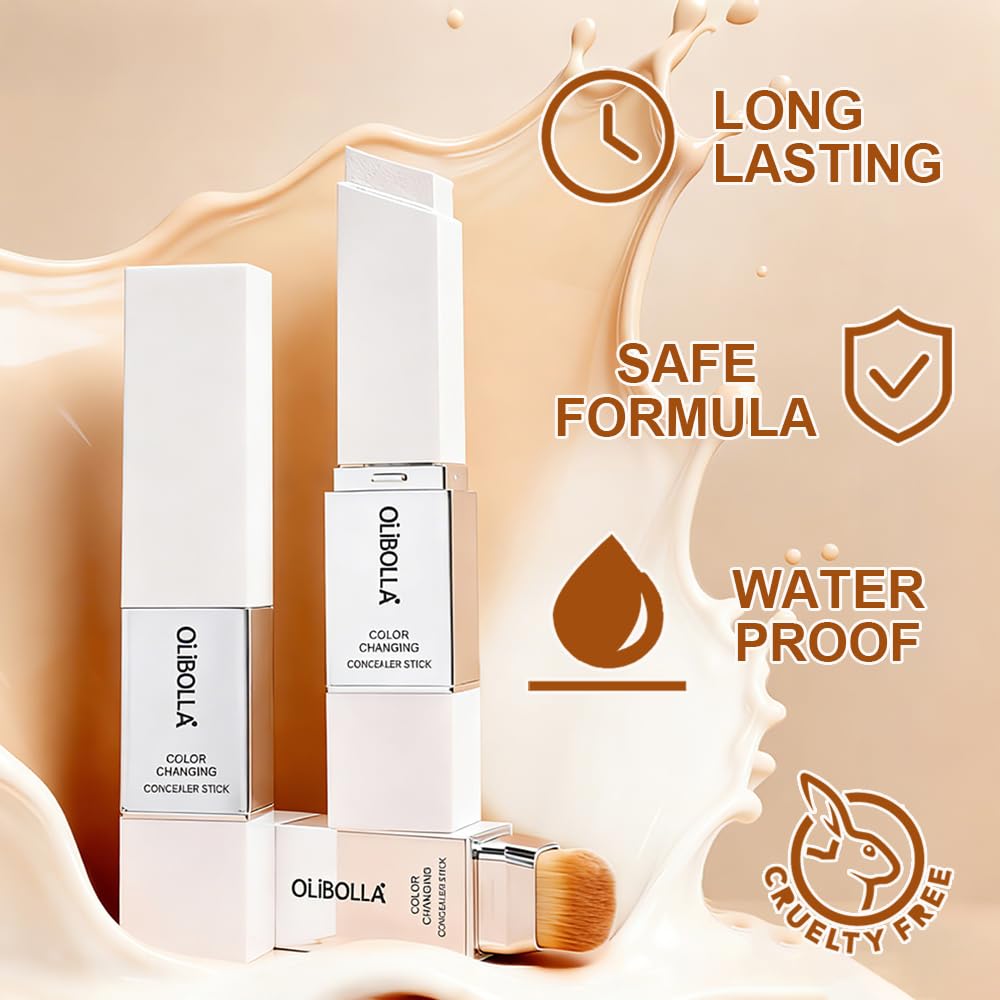 GLSFACE Color Changing Foundation Stick – Light to Medium Coverage, Matte Finish, Dual-Ended Brush, Waterproof