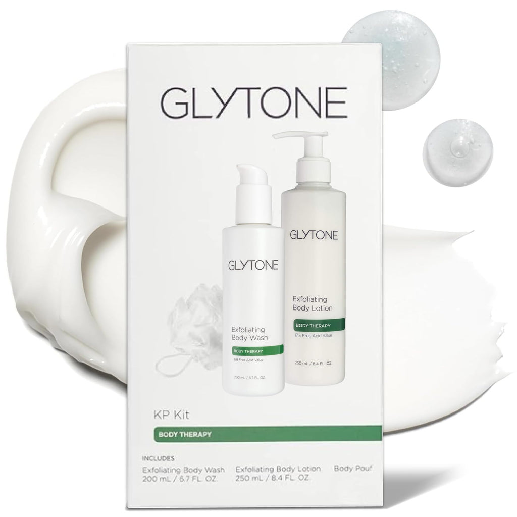 Glytone KP Kit – Exfoliating Body Wash, Glycolic Acid Lotion & Shower Pouf for Keratosis Pilaris