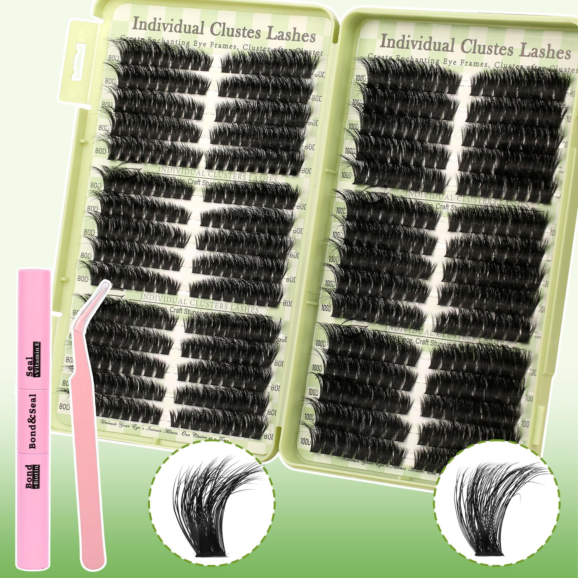 Gmagictobo Lash Clusters Kit | Wispy Cat Eye Lashes, 510Pcs Volume Clusters with Bond, Seal & Tweezers