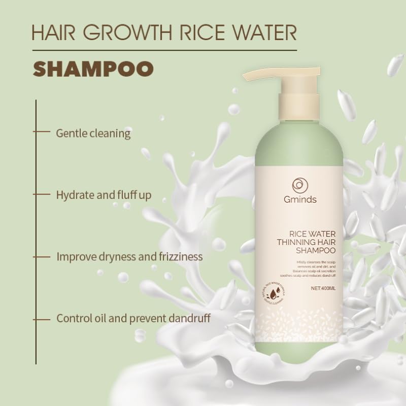 Gminds Rice Water Hair Growth Shampoo & Conditioner – 400ml Each | Biotin & Keratin | For Women & Men