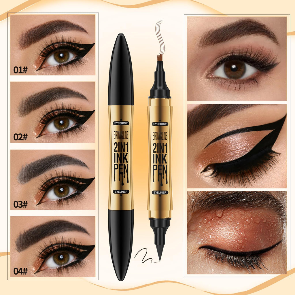 GOALSEN 3D Four-Tip Eyebrow Pen & Eyeliner Duo – Waterproof, Long-Lasting, Dark Brown & Black