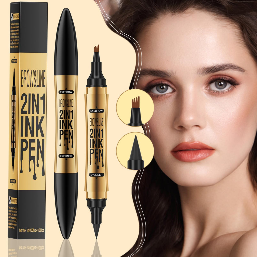 GOALSEN 3D Four-Tip Eyebrow Pen & Eyeliner Duo – Waterproof, Long-Lasting, Dark Brown & Black
