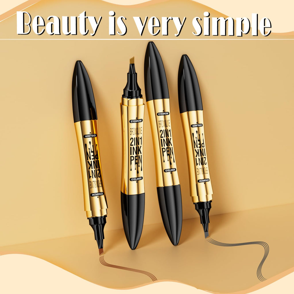 GOALSEN 3D Four-Tip Eyebrow Pen & Eyeliner Duo – Waterproof, Long-Lasting, Dark Brown & Black